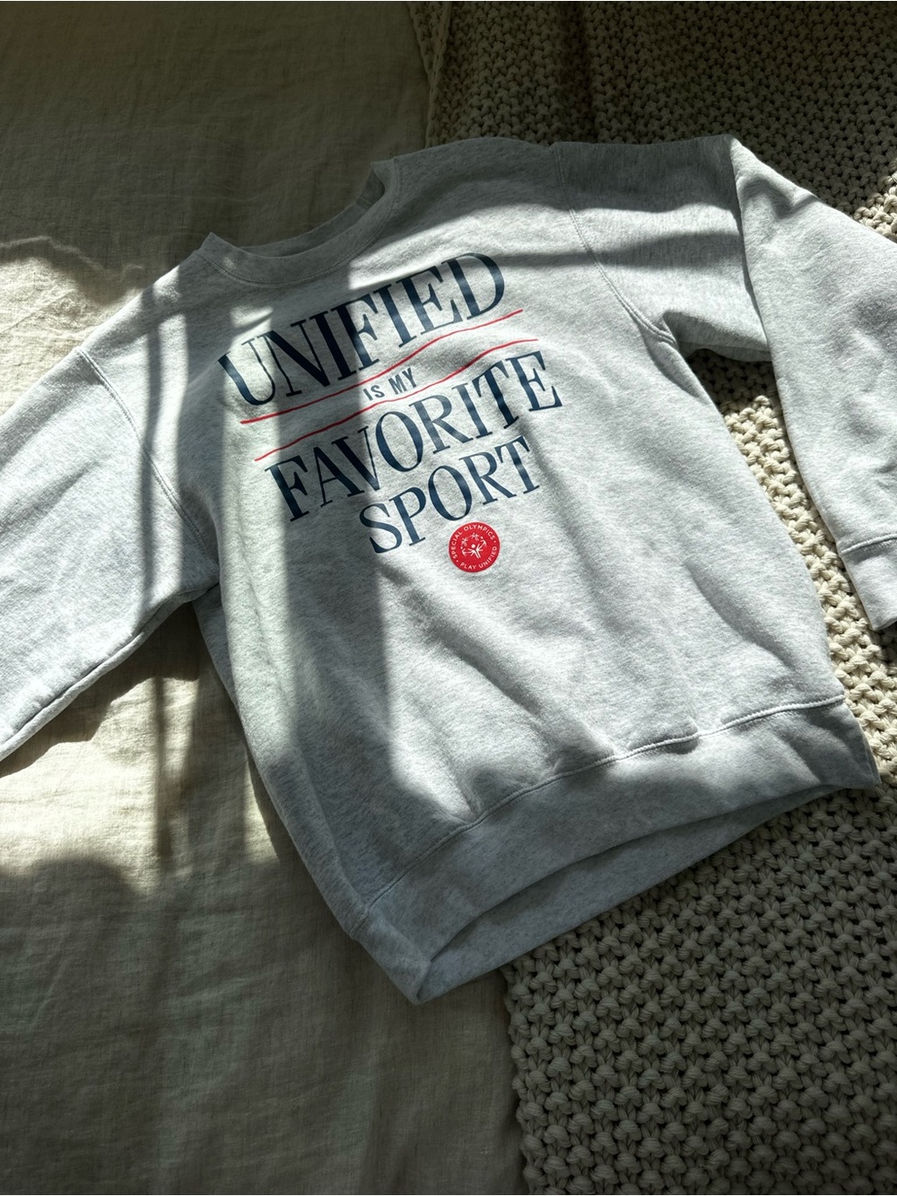 Port and Company Light Gray Crewneck Sweatshirt with Navy and Red Graphic - Kids